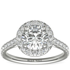 14k 白金圆形光环钻石订婚戒指（1/2 克拉总重量）
